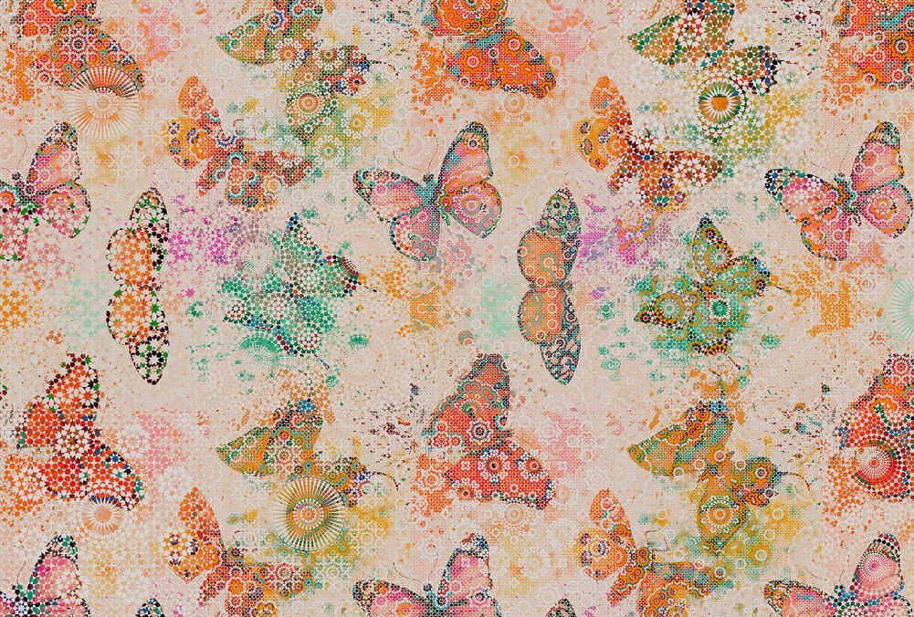 Mosaic Butterflies Mural - Coral