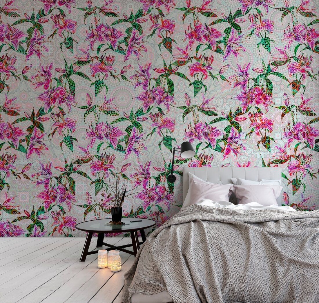 Mosaic Lillies Mural - Pink