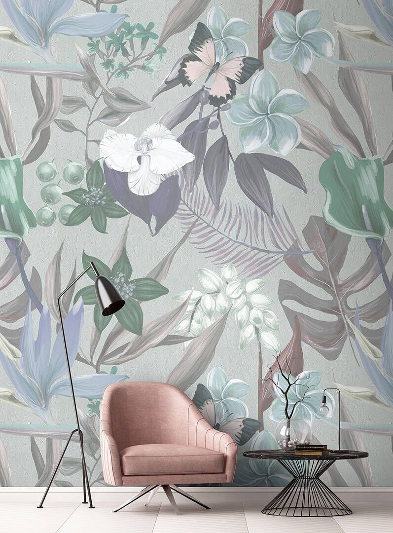 Orchid Garden Mural - Mint