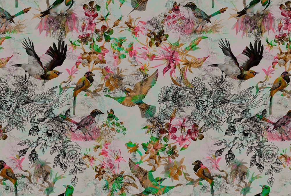 Funky Birds Mural - Multicolour