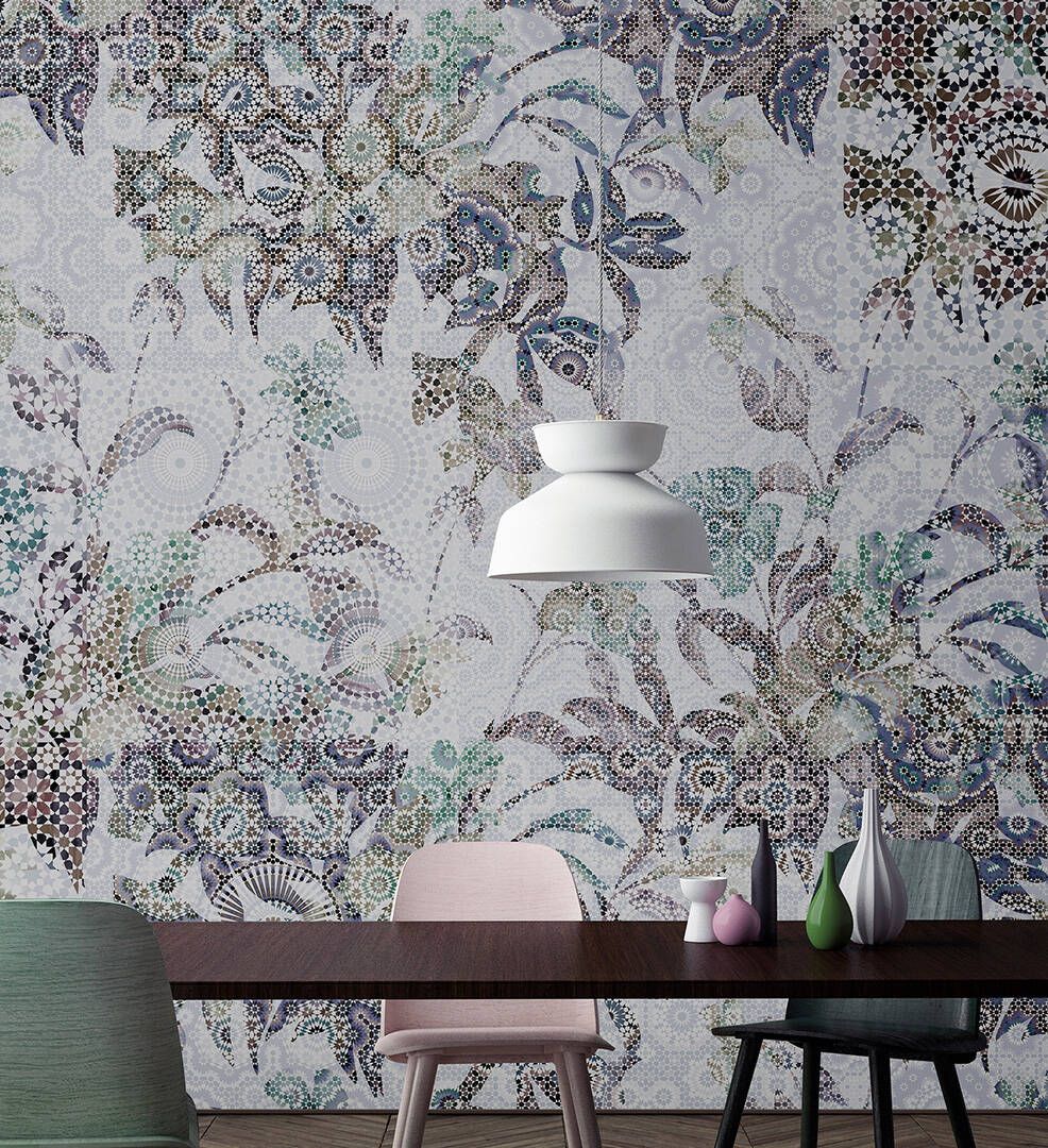 Mosaic Leaves Mural - Grey