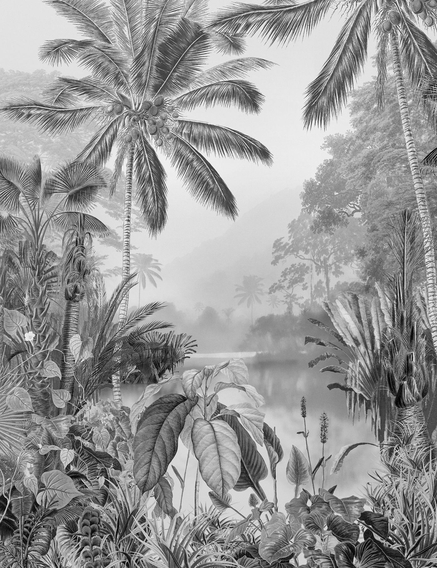 Lac Tropical Black & White Mural