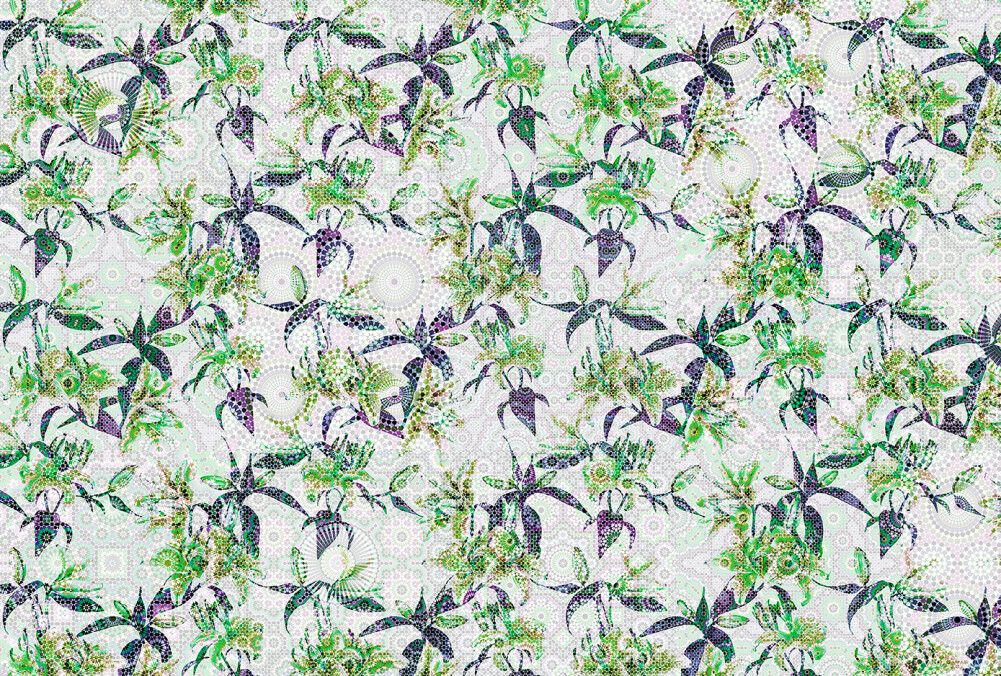 Mosaic Lillies Mural - Green