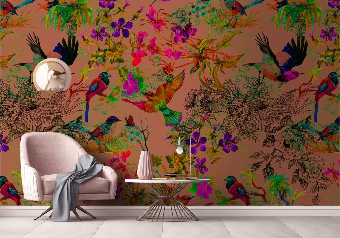 Funky Birds Mural - Pink