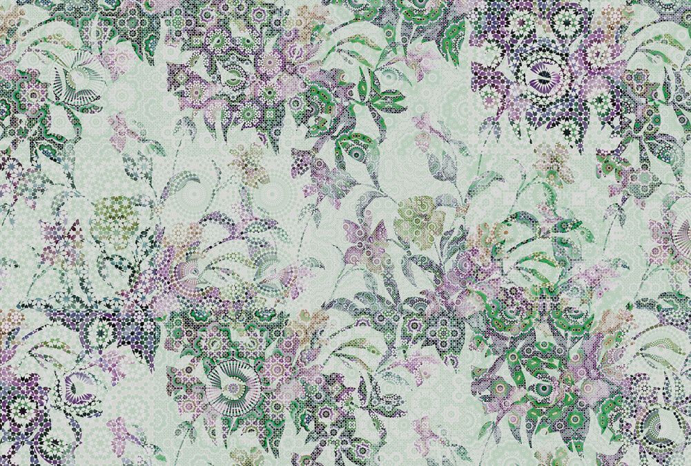 Mosaic Leaves Mural - Mint