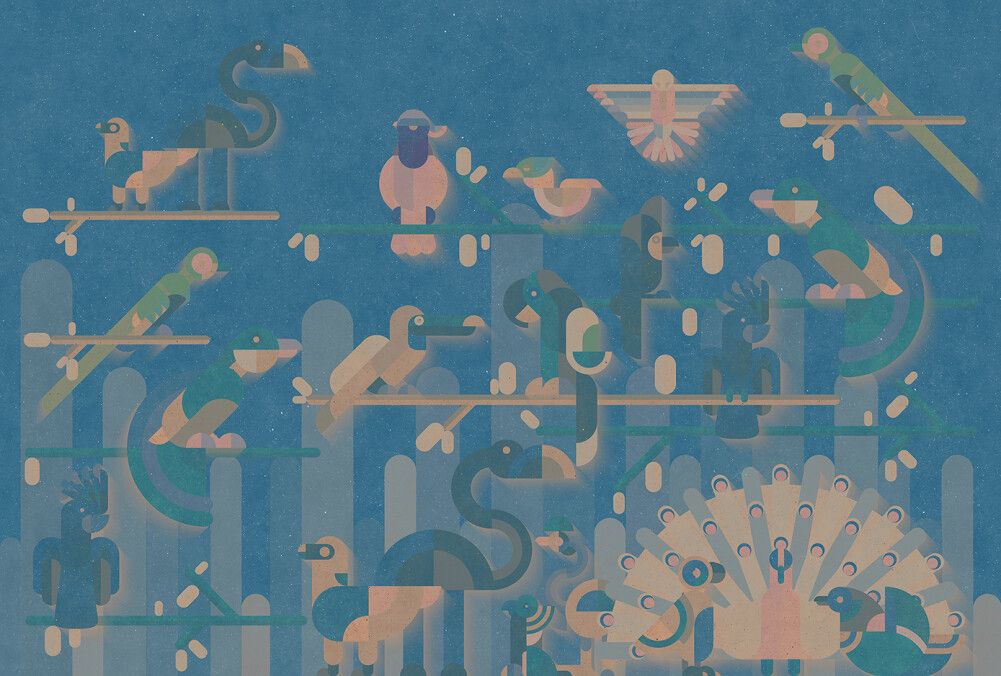 Flamingo Mural - Blue