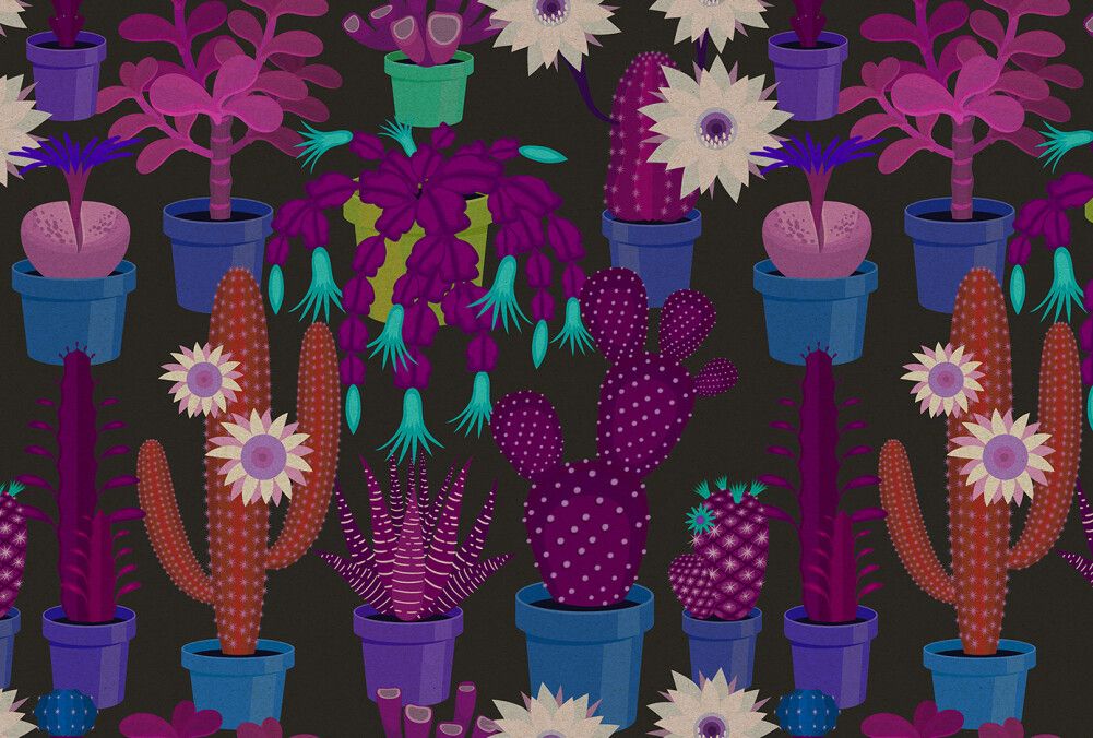 Cactus Garden Mural - Magenta