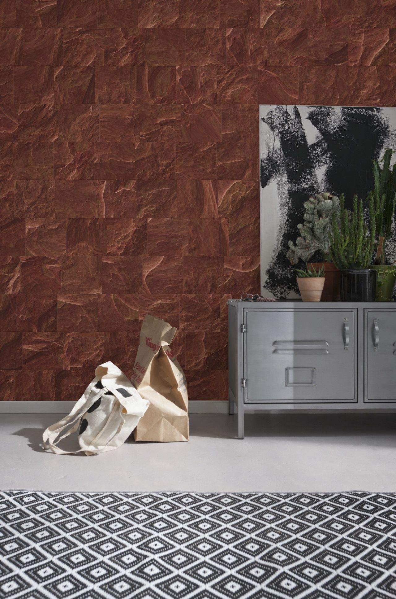 Red Slate Tiles Mural