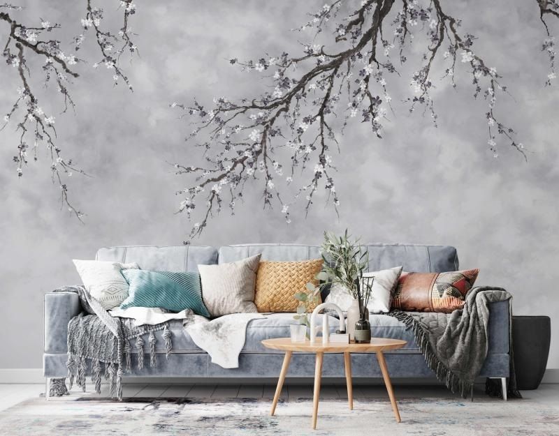 Michiko Blossom Mural - Grey