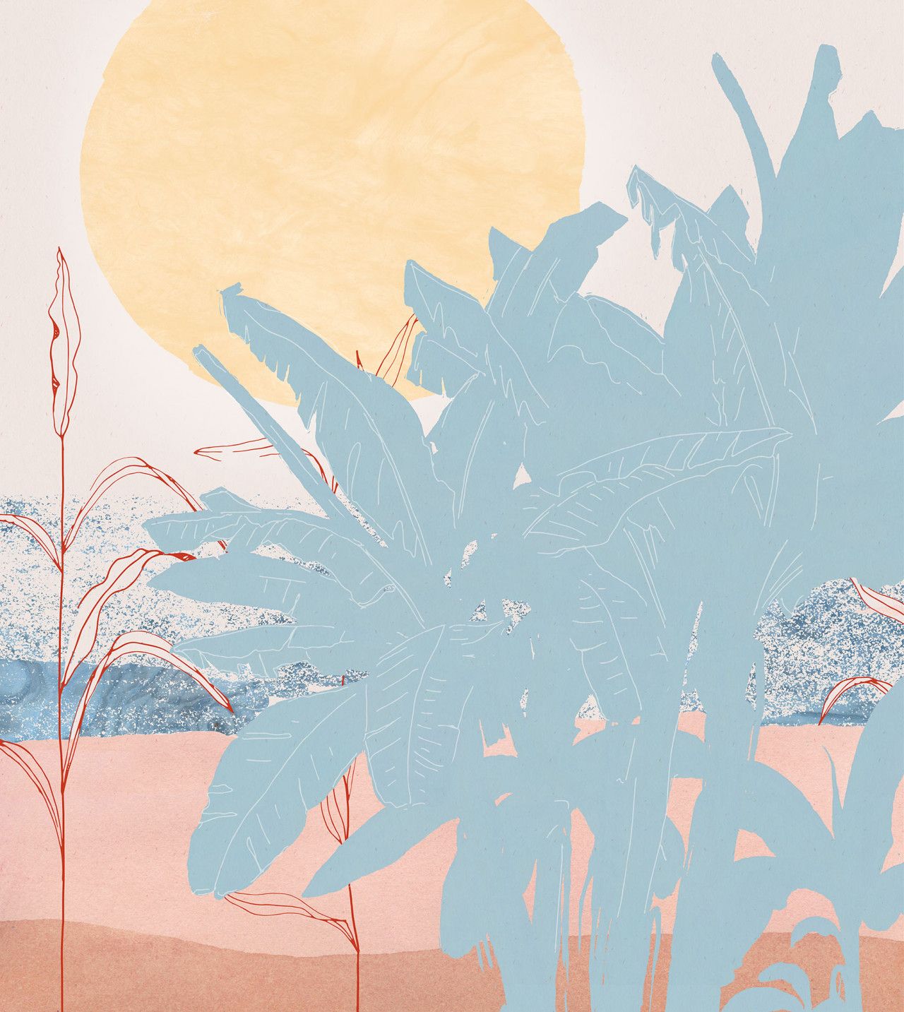 Pastel Banana Leaves Mural