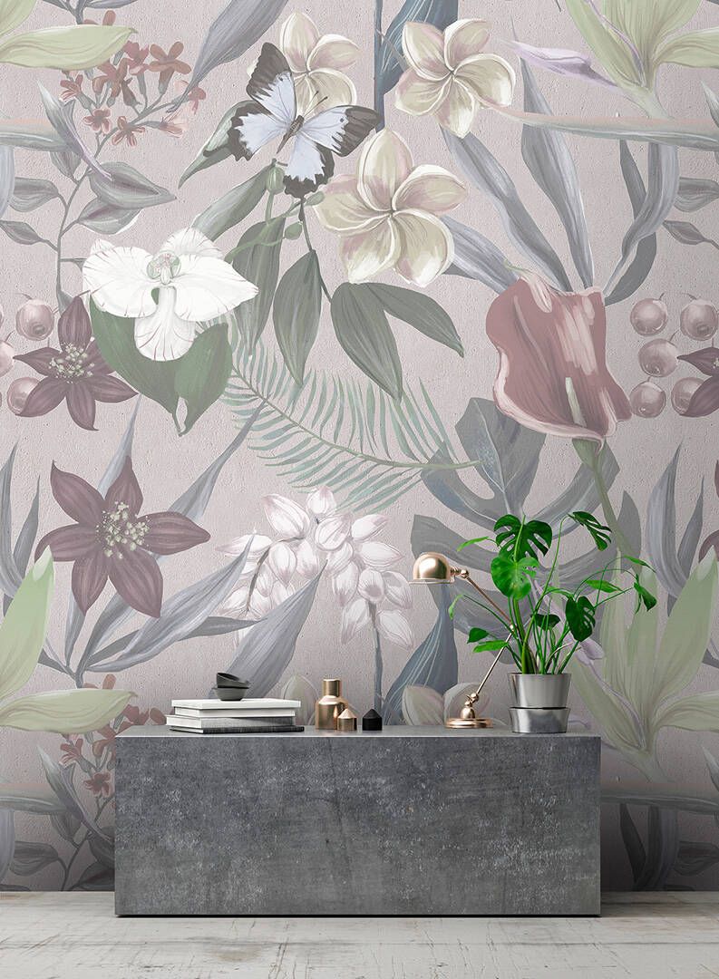 Orchid Garden Mural - Grey