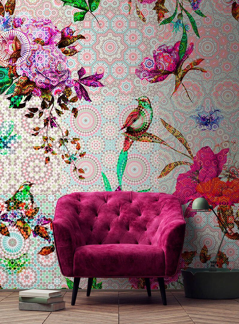 Mosaic Garden Mural - Pink