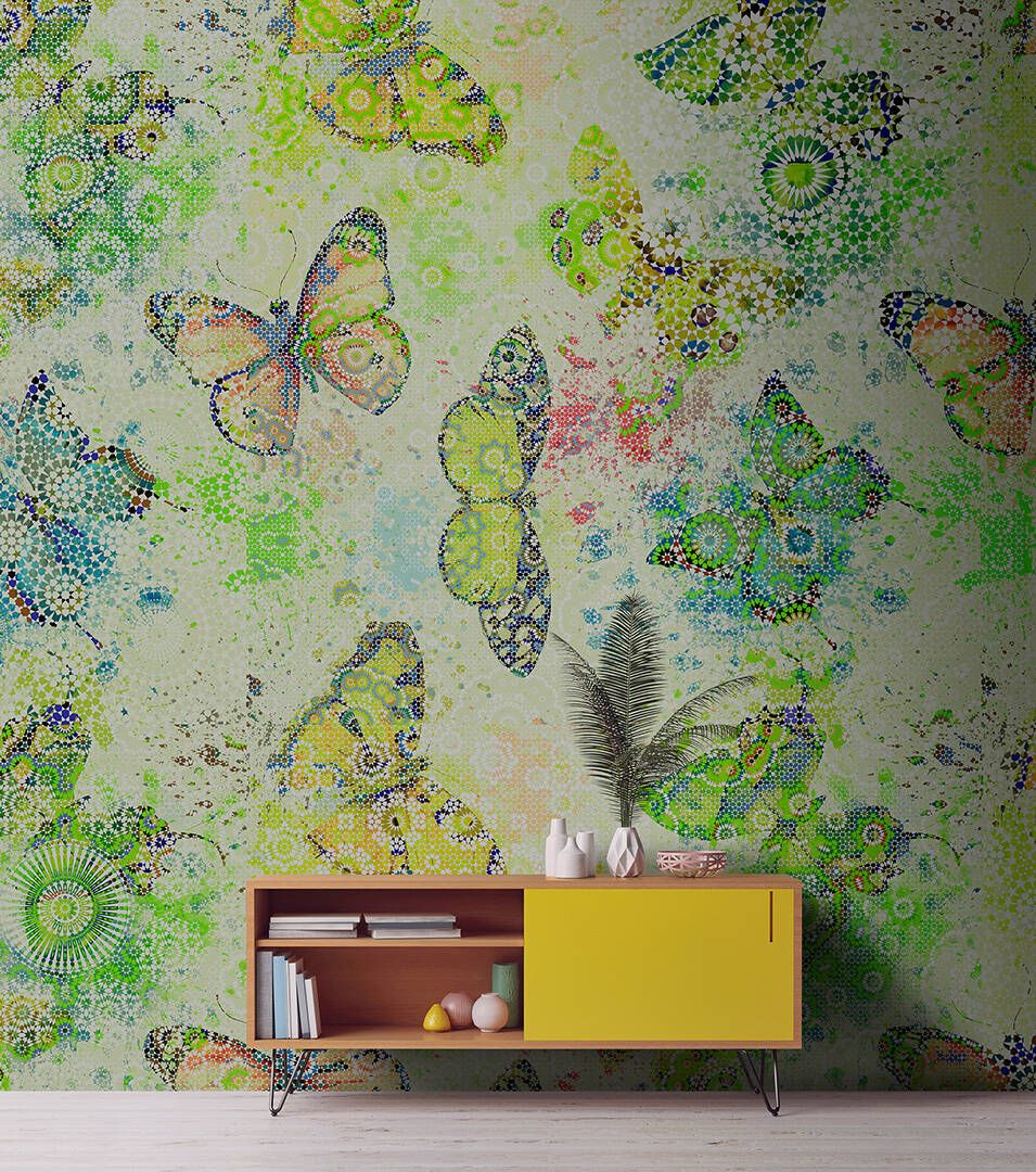 Mosaic Butterflies Mural - Green