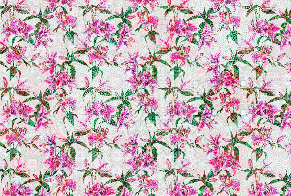 Mosaic Lillies Mural - Pink