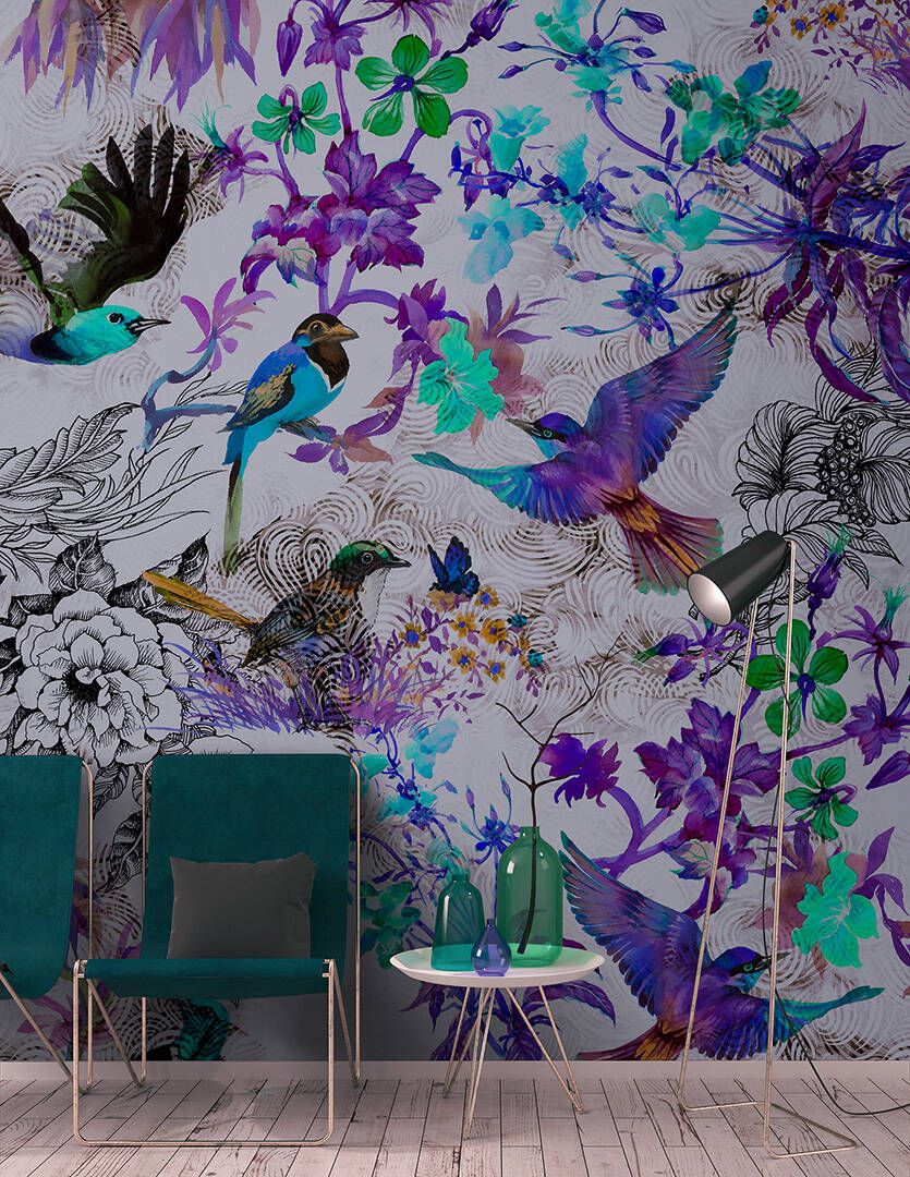 Funky Birds Mural - Purple