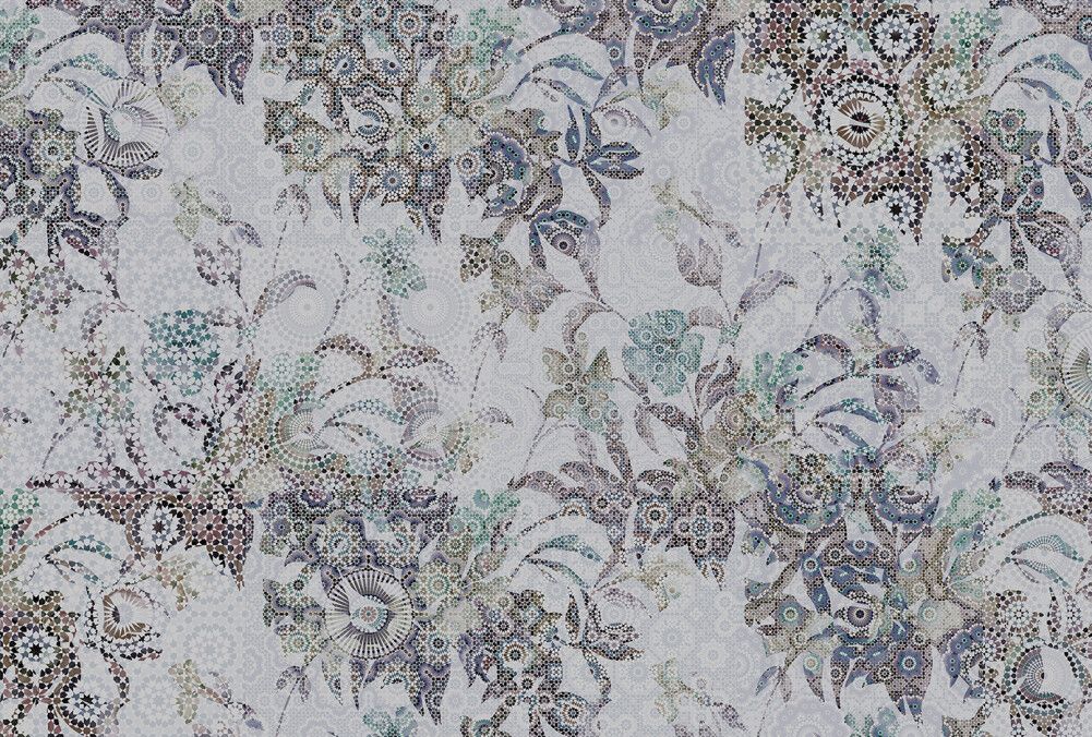 Mosaic Leaves Mural - Grey