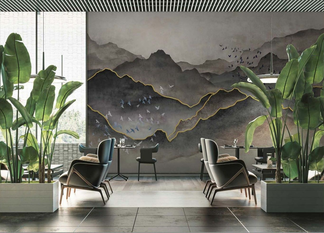 Pewter - Golden Rim Mountain Mural