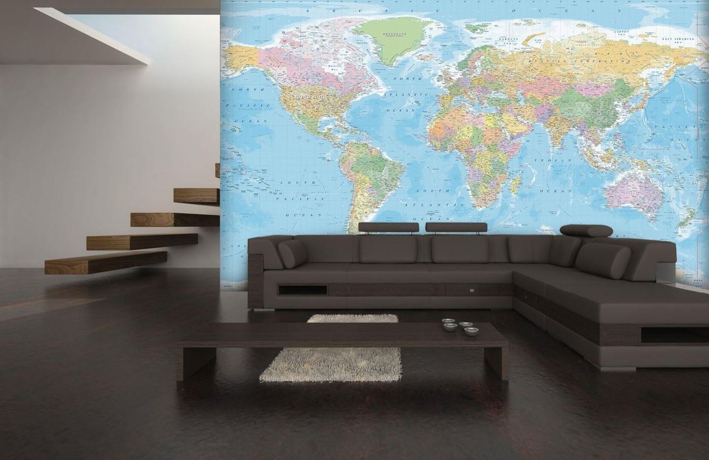 Blue World Map Mural (XL)
