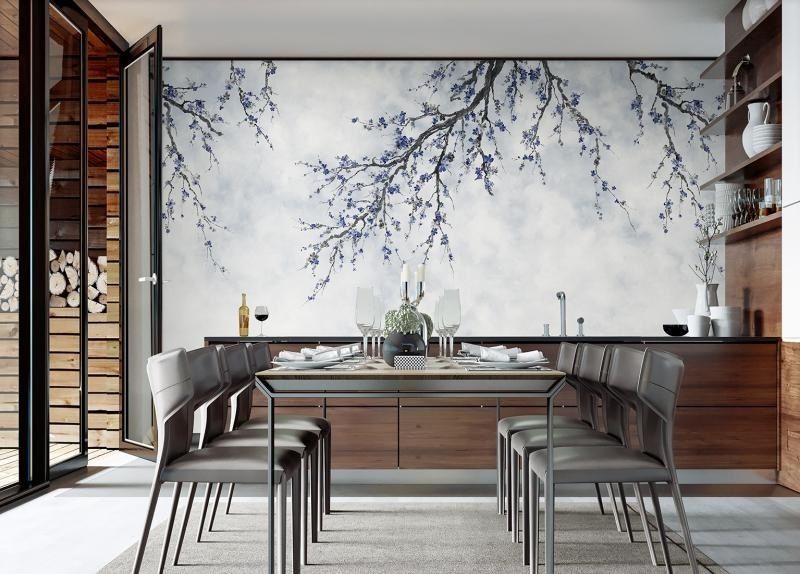 Michiko Blossom Mural - Indigo