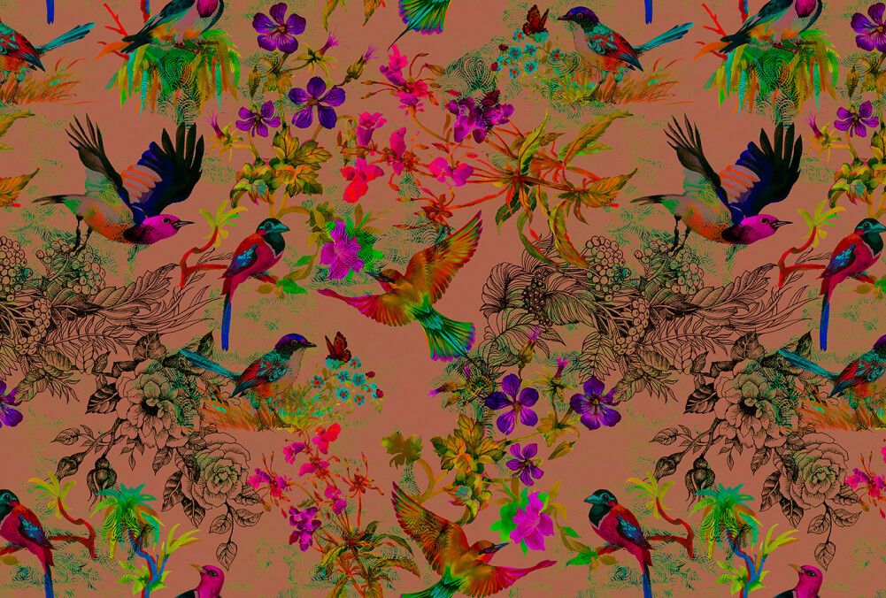 Funky Birds Mural - Pink
