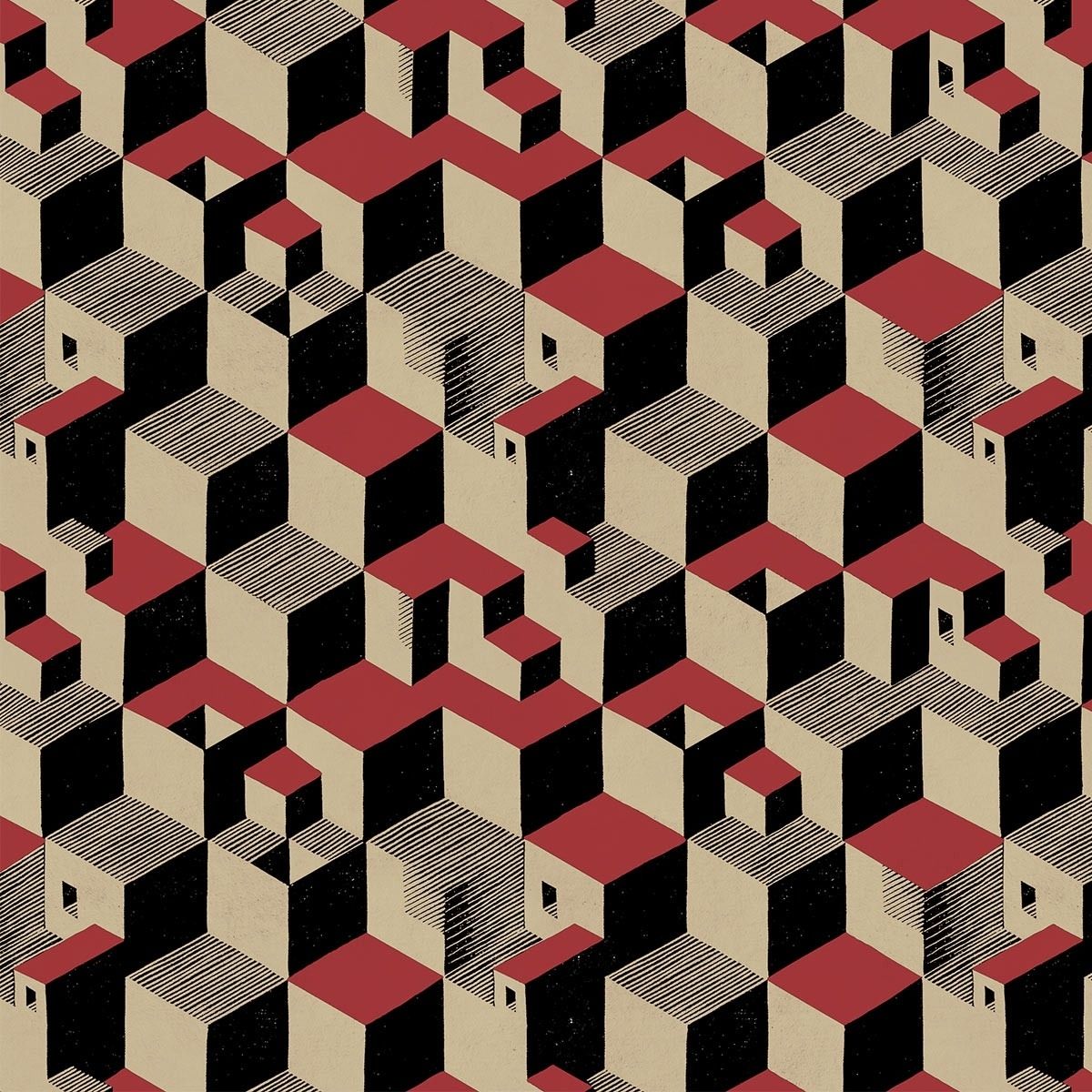 Burgundy - Cube by Escher