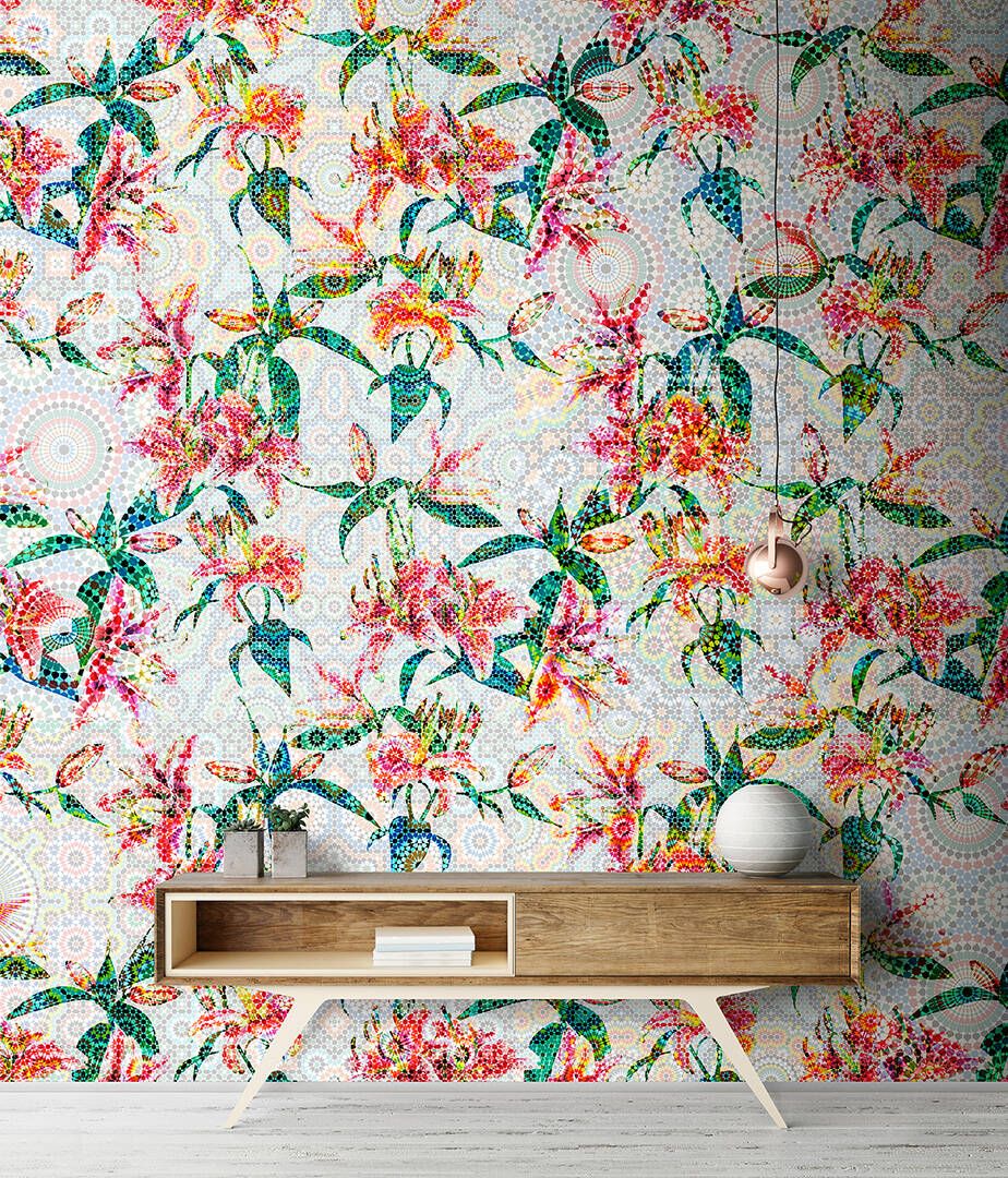 Mosaic Lillies Mural - Multicolour