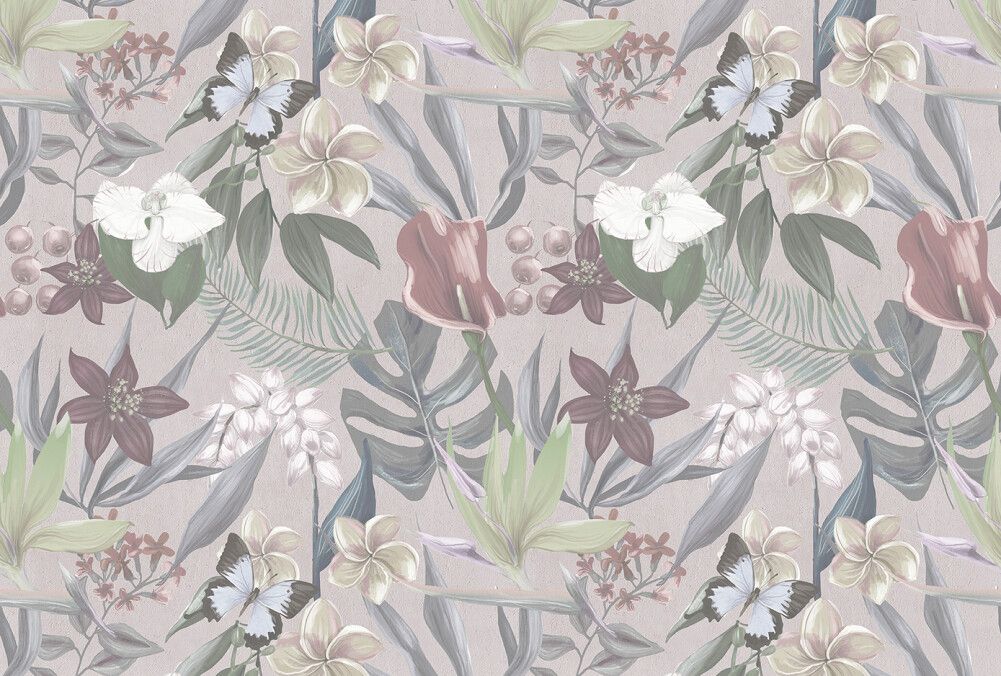 Orchid Garden Mural - Grey