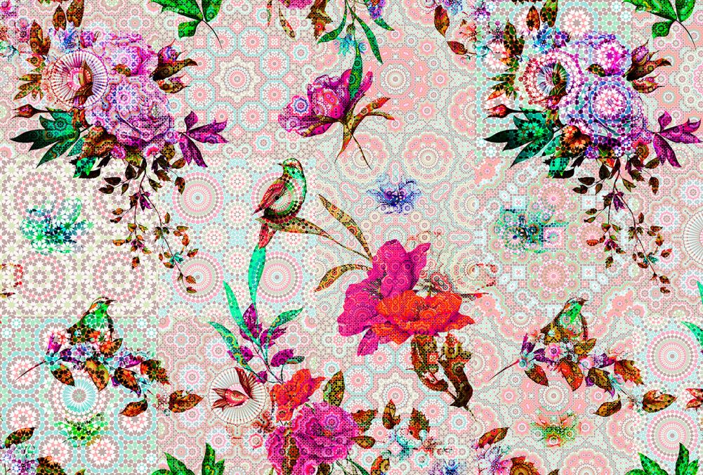 Mosaic Garden Mural - Pink