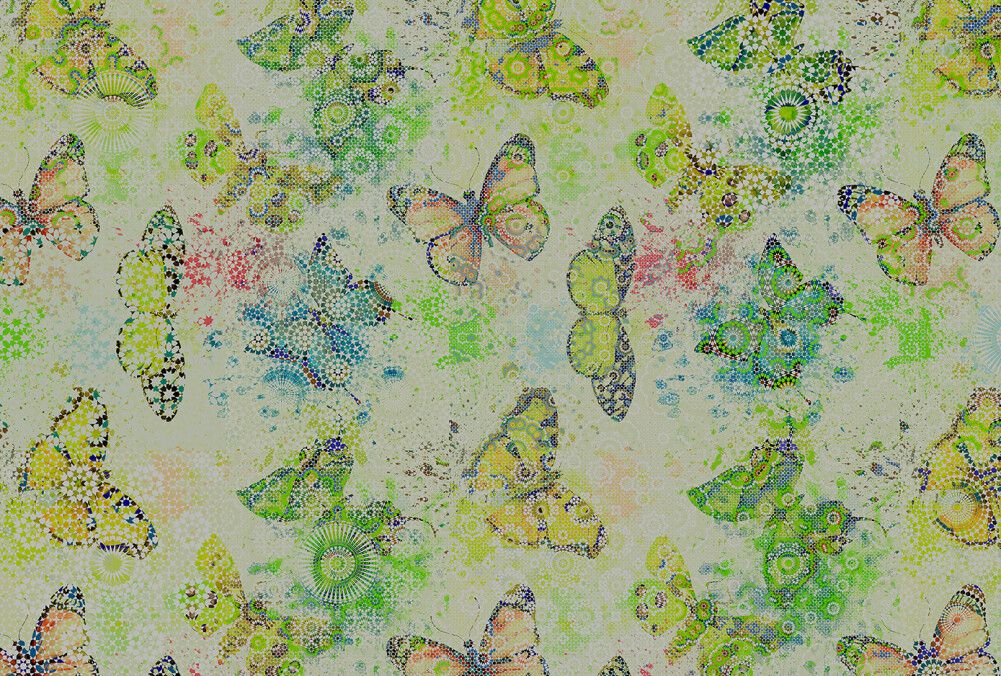 Mosaic Butterflies Mural - Green