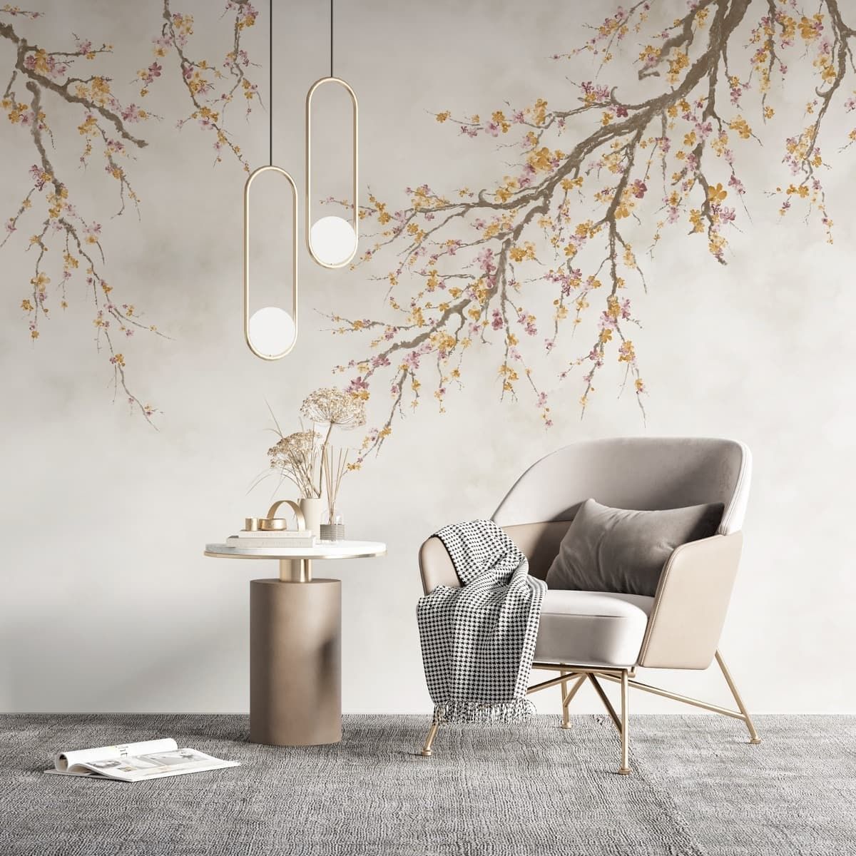 Michiko Blossom Mural - Ochre