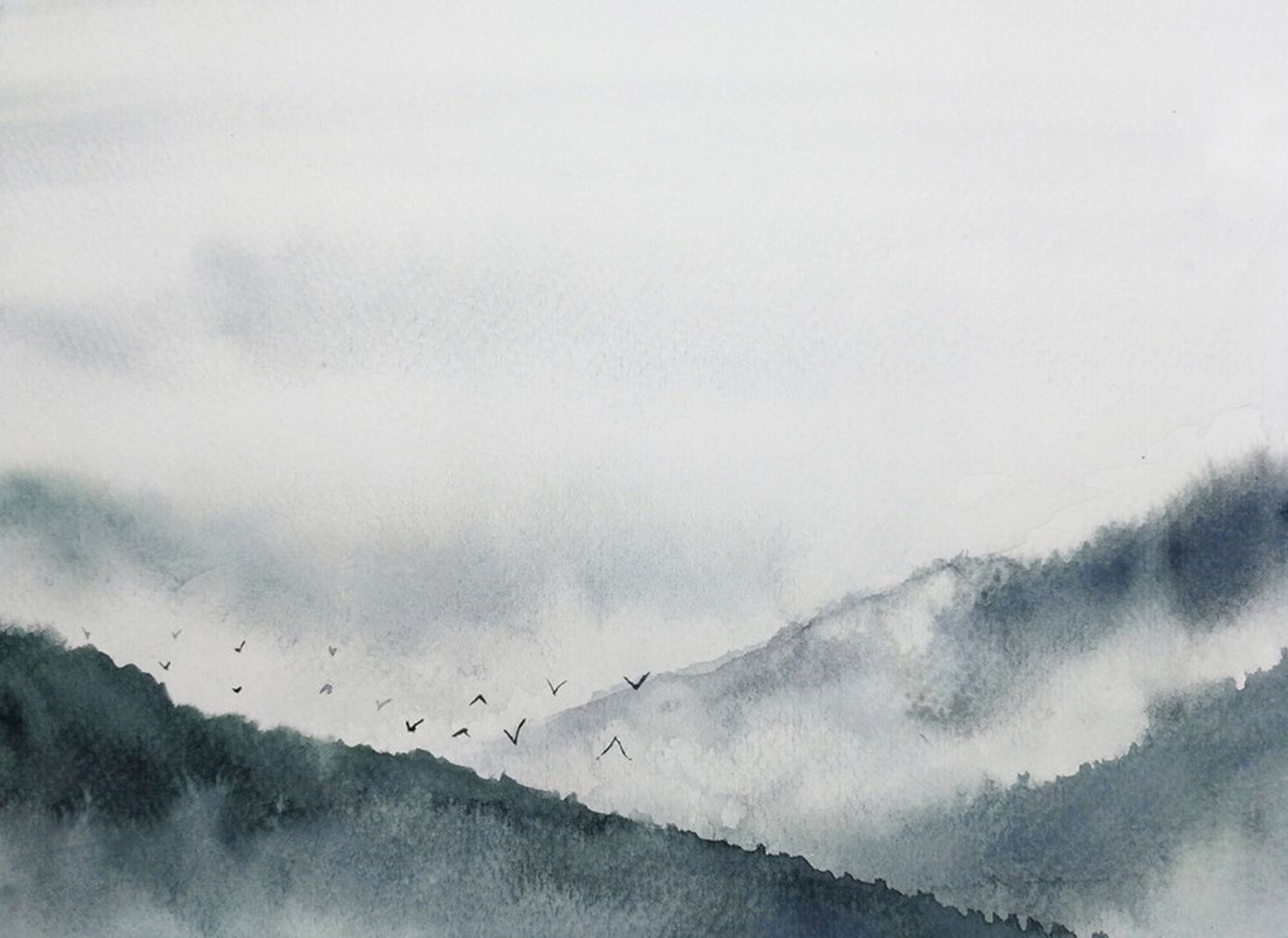 Gloomy Landscape Mural - Grey