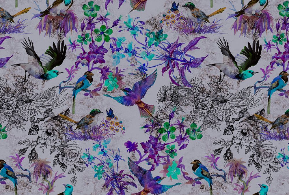Funky Birds Mural - Purple
