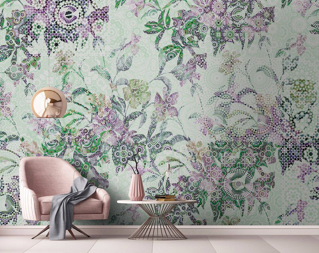 Mosaic Leaves Mural - Mint