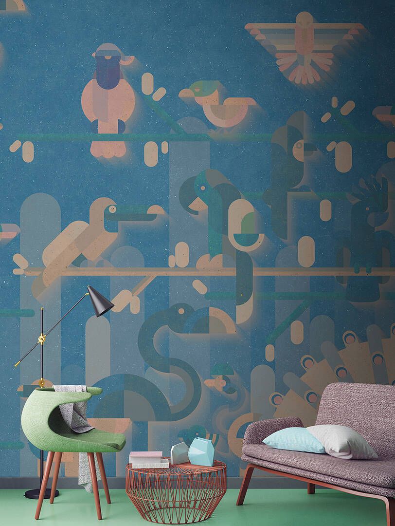 Flamingo Mural - Blue