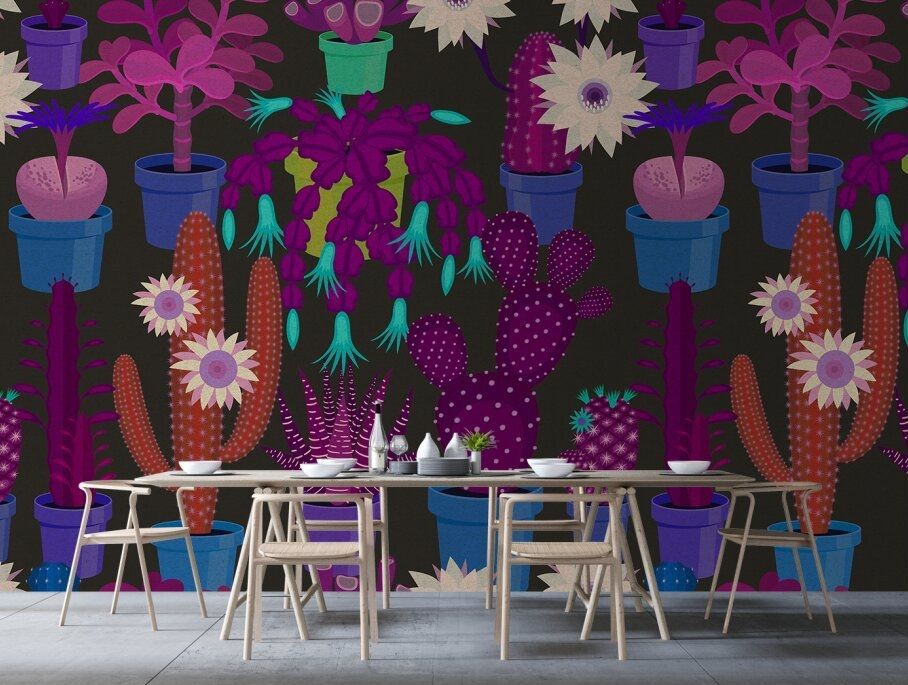 Cactus Garden Mural - Magenta