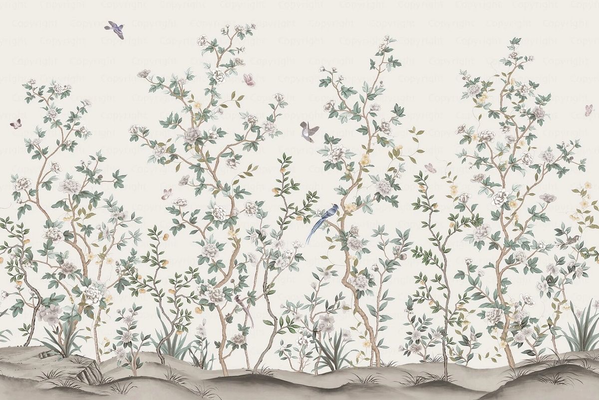 Taupe - Rambling Rose Mural