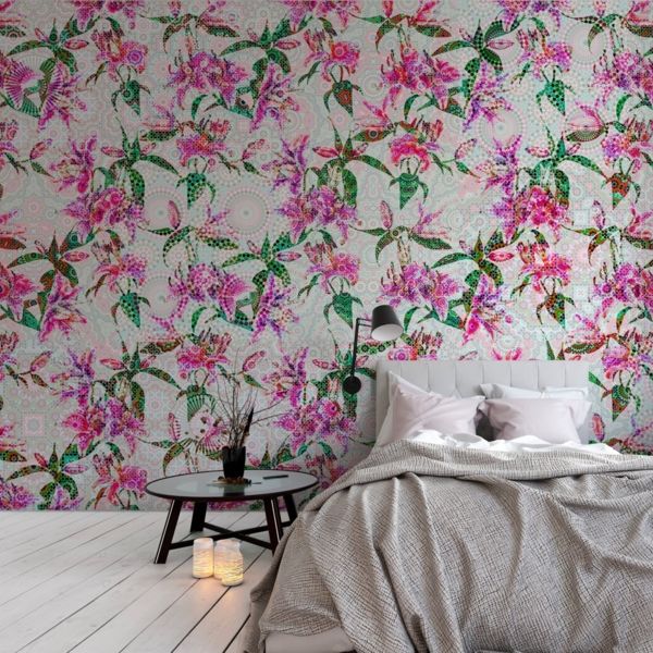 Mosaic Lillies Mural - Pink