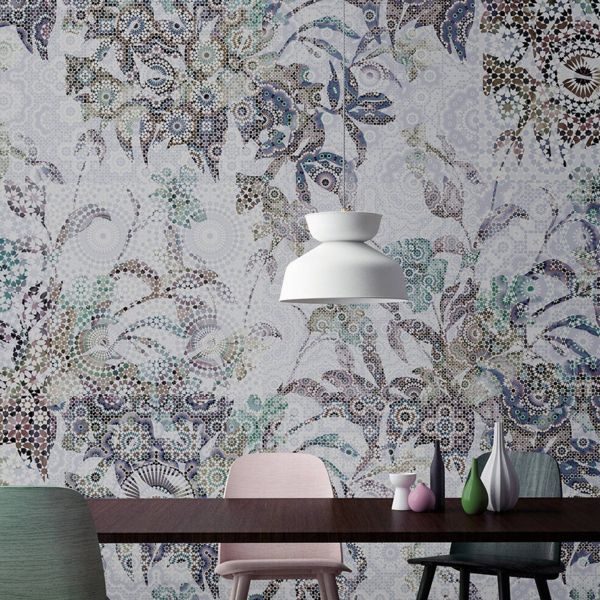 Mosaic Leaves Mural - Grey