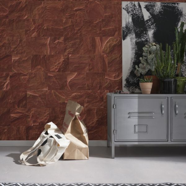 Red Slate Tiles Mural