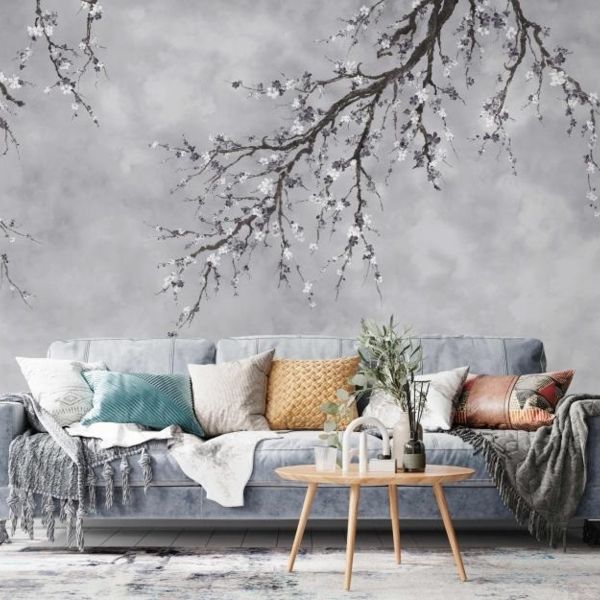 Michiko Blossom Mural - Grey