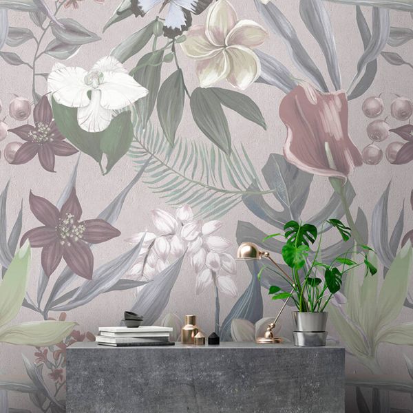 Orchid Garden Mural - Grey