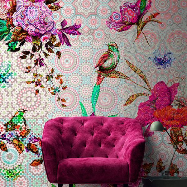 Mosaic Garden Mural - Pink