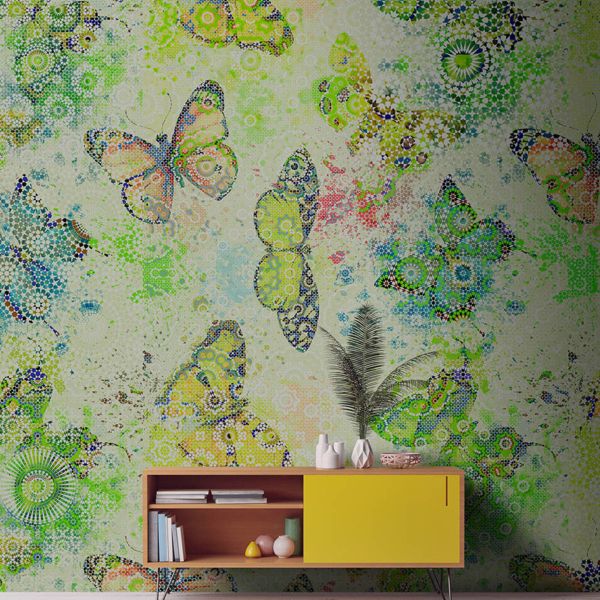 Mosaic Butterflies Mural - Green