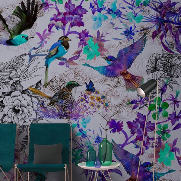Funky Birds Mural - Purple