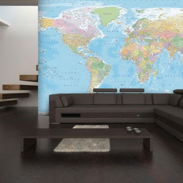 Blue World Map Mural (XL)