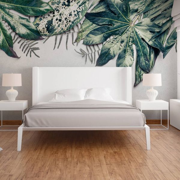 Tropical Leaves Mural - Grey
