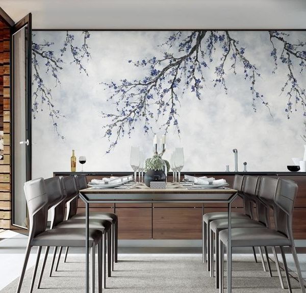 Michiko Blossom Mural - Indigo