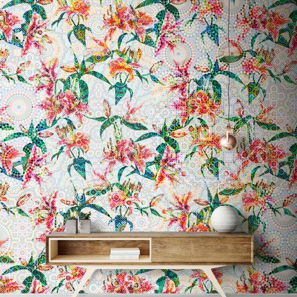 Mosaic Lillies Mural - Multicolour