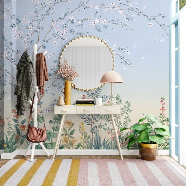 Cherry Garden Mural - Blue