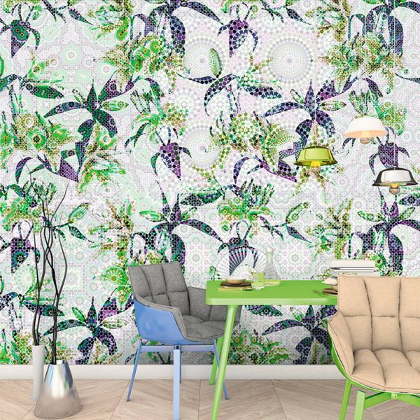 Mosaic Lillies Mural - Green